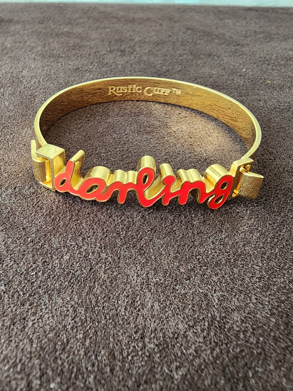Rustic Cuff Red Medallion Cuff & Gold Darling Script Stack Set - Picture 2 of 4